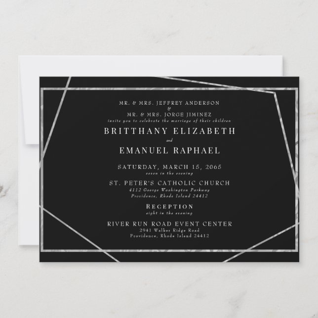 Elegant Black 2 Venue Geometric Båda föräldrarna Inbjudningar (Framsida)