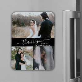 Elegant Black 3 Photo Bröllop Tack Magnet