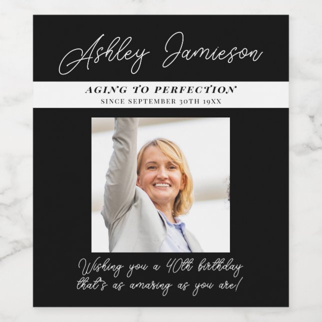 Elegant Black 40 Åldras på födelsedagen till Perfe Vinflaska Etikett (Singel etikett)