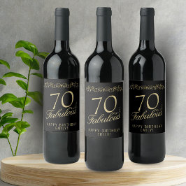 Elegant Black 70 och Fabulous 70:e födelsedagen Vinflaska Etikett
