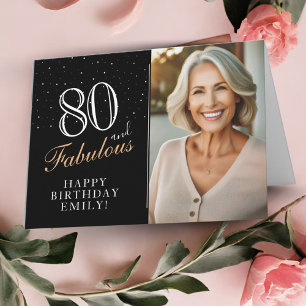 Elegant Black 80 och Fabulous 80:e födelsedagsfoto Kort