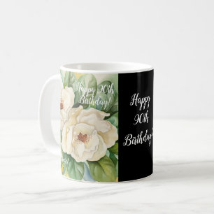 Elegant Black 90:e Birthday Magnolia Blommigt Namn Kaffemugg