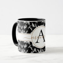 Elegant Black Abstrakt Blommigt Guld Monogrammed M
