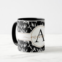Elegant Black Abstrakt Blommigt Guld Monogrammed M Mugg