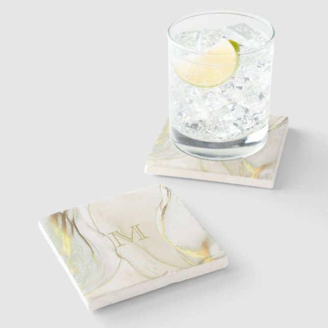 Elegant Bläck Abstrakt Mönster Monogram Stenunderlägg (Sidan)