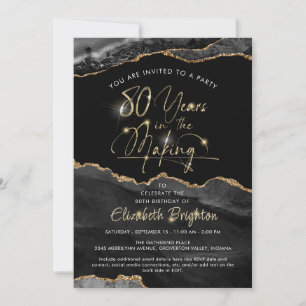 Elegant Black Agate Guld Script 80:e födelsedagen Inbjudningar