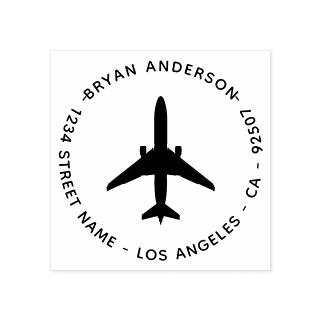 Elegant Black Airplane Returadress Rubber Frimärke Stämpel (Tryck)