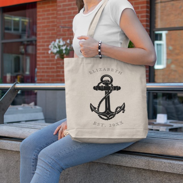 Elegant Black Anchor Nautical Personlig Tygkasse (Skapare uppladdad)