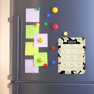 Elegant Black and Beige Blommigt 2024-årskalender Magnet