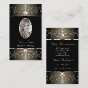 Elegant Black and Beige Ornate Ornaments Lägg till Visitkort