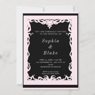 Elegant Black and Blek Rosa Art Deco Bröllop Inbjudningar