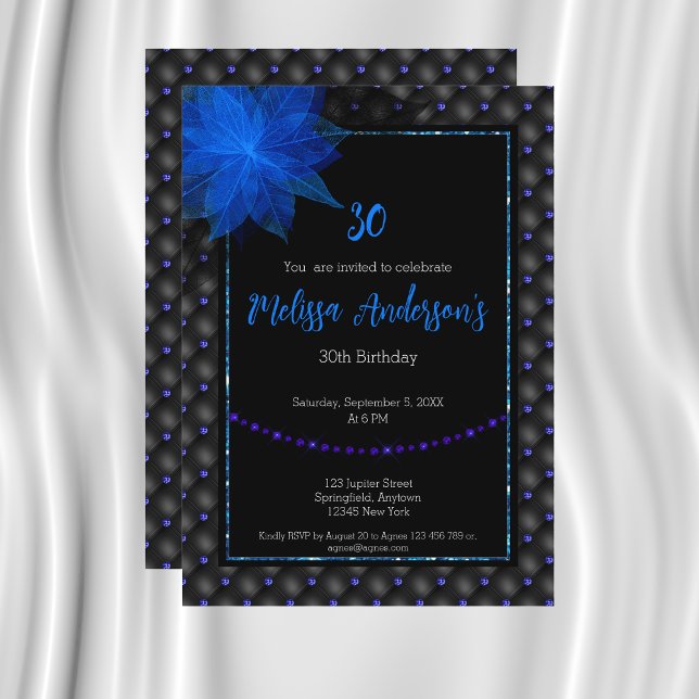 Elegant Black and Blue Birthday Inbjudningar (Skapare uppladdad)