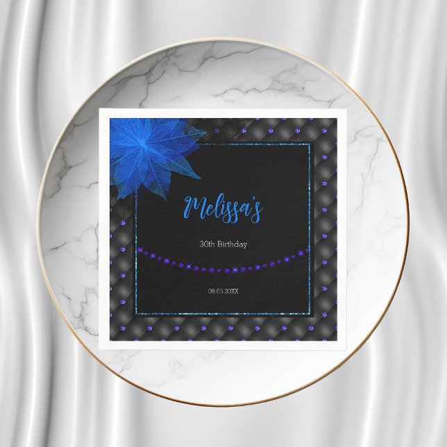Elegant Black and Blue Birthday Pappersservett (Skapare uppladdad)