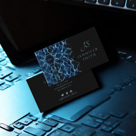 Elegant Black and Blue Ornamental Monogram Visitkort
