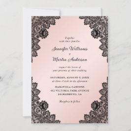 Elegant Black and Blush Pink Floral Lace Wedding Inbjudningar