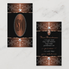 Elegant Black and Brown Ornate Ornaments Monogram Visitkort