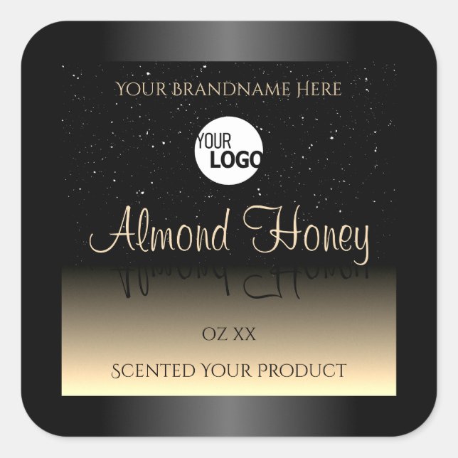 Elegant Black and Cream Product Label Glitter Logo Fyrkantigt Klistermärke (Framsida)
