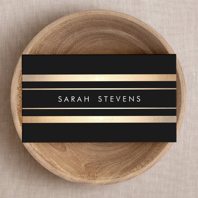 Elegant Black and Faux Foil Guld Stripe Modern Visitkort (Skapare uppladdad)