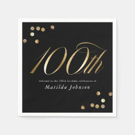 Elegant Black and Gold 100th Birthday Party Pappersservett
