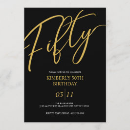 Elegant Black and Gold 50th Birthday Party Inbjudningar