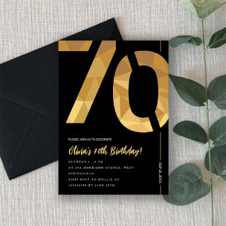 Elegant black and gold 70th Birthday Party Inbjudningar