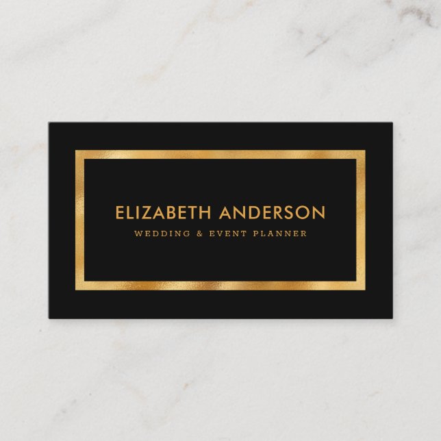 Elegant Black and Gold Foil Bröllop Event Planner Visitkort (Framsida)