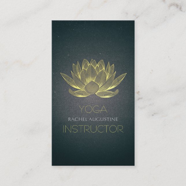 Elegant Black and Gold Foil Lotus Yoga Instructor Visitkort (Framsida)