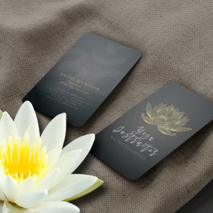 Elegant Black and Gold Foil Lotus Yoga Instructor Visitkort