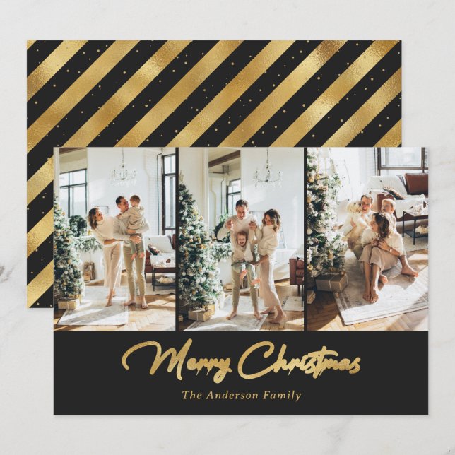 Elegant Black and Gold Foil Photo God jul Julkort (Fram/baksida)
