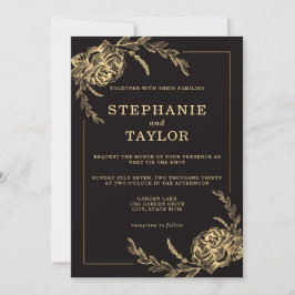 Elegant Black and Gold Foil Ro Bröllop Inbjudningar