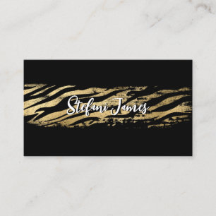 Elegant Black and Gold Foil Tiger Push Stroke Visitkort
