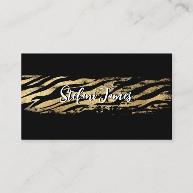 Elegant Black and Gold Foil Tiger Push Stroke Visitkort (Framsida)