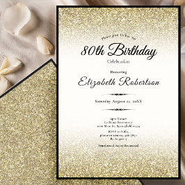 Elegant Black and Gold Glitter 80th Birthday  Inbjudningar