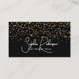 Elegant Black and Gold Glitter Salon Business Card Visitkort