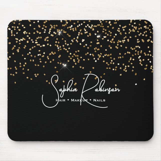 Elegant Black and Gold Glitter Salon Business Musmatta (Framsidan)