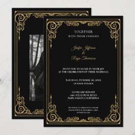 Elegant black and gold Gothic wedding Invitation Inbjudningar