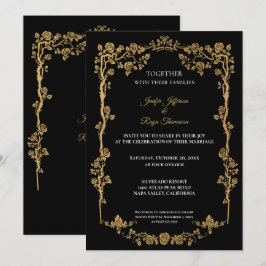 Elegant black and gold Gothic wedding Invitation Inbjudningar