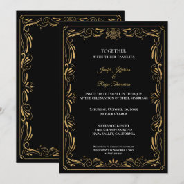 Elegant black and gold Gothic wedding Invitation Inbjudningar