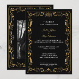 Elegant black and gold Gothic wedding Invitation Inbjudningar