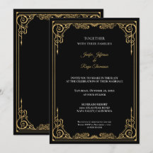 Elegant black and gold Gothic wedding Invitation