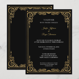 Elegant black and gold Gothic wedding Invitation Inbjudningar