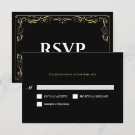 Elegant black and gold Gothic Wedding RSVP Card OSA Kort