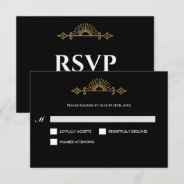 Elegant black and gold Gothic Wedding RSVP Card OSA Kort