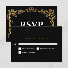 Elegant black and gold Gothic Wedding RSVP Card OSA Kort