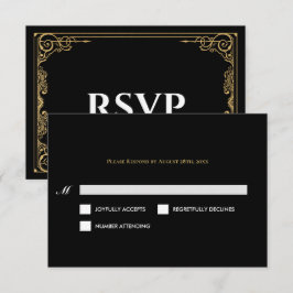Elegant black and gold Gothic Wedding RSVP Card OSA Kort