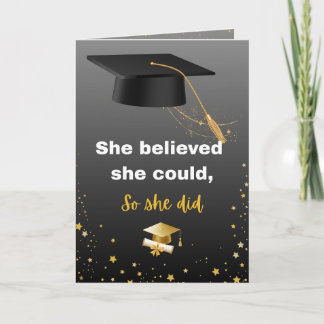 Elegant Black and Gold Graduation Kort
