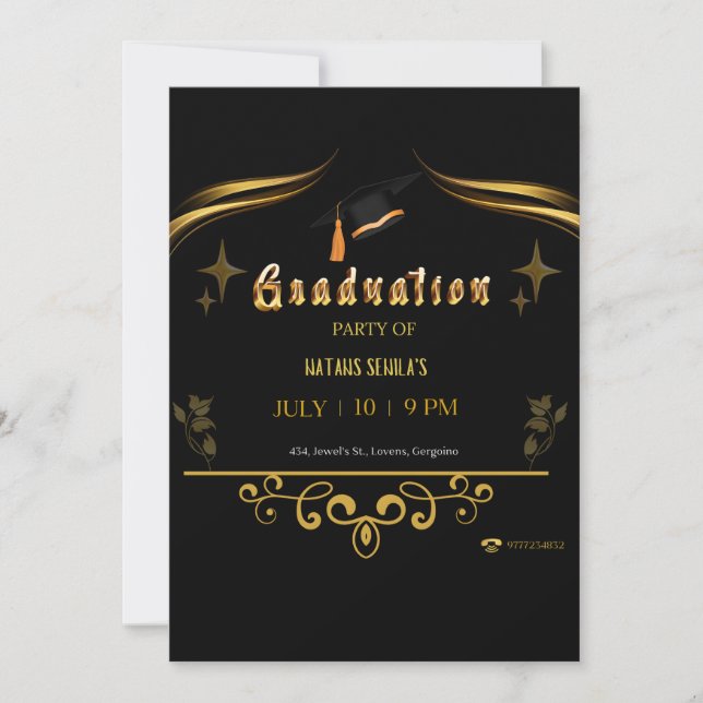 Elegant Black and Gold Graduation Party Suite Inbjudningar (Framsida)