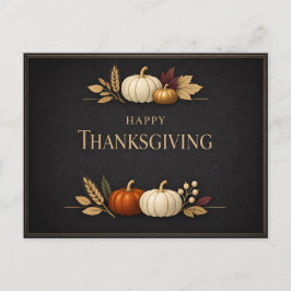 Elegant Black and Gold Happy Thanksgiving Pumpkin Helg Vykort