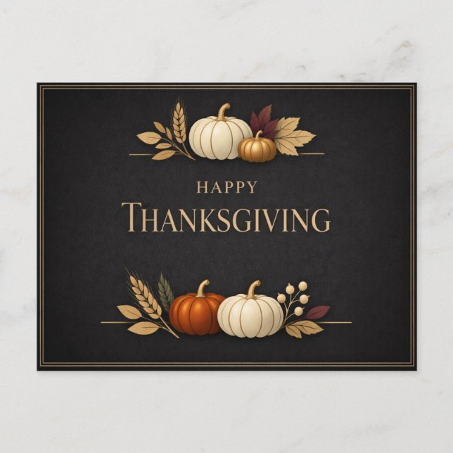 Elegant Black and Gold Happy Thanksgiving Pumpkin Helg Vykort (Framsida)