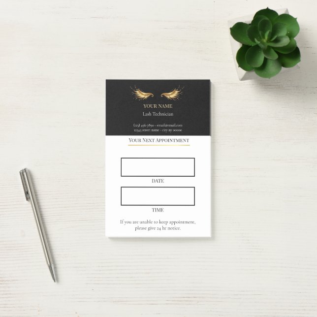 Elegant black and gold Lash appointment Post-it Block (Kontor)
